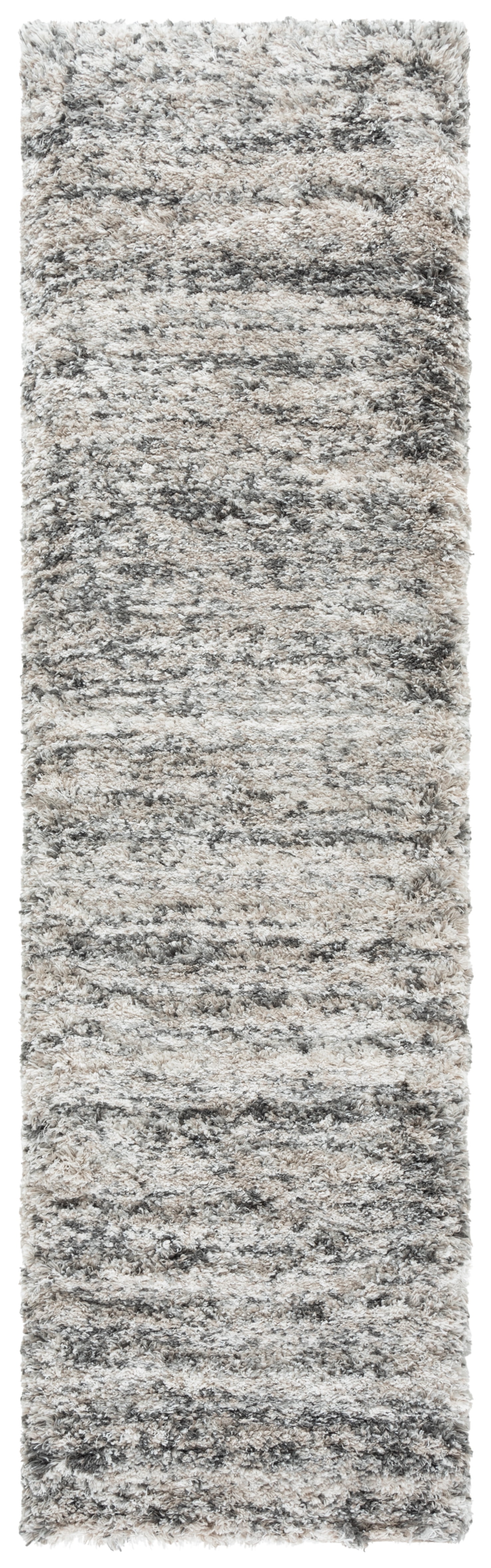 Iceland Cream and Grey Shag Runner Rug 2' x 8'