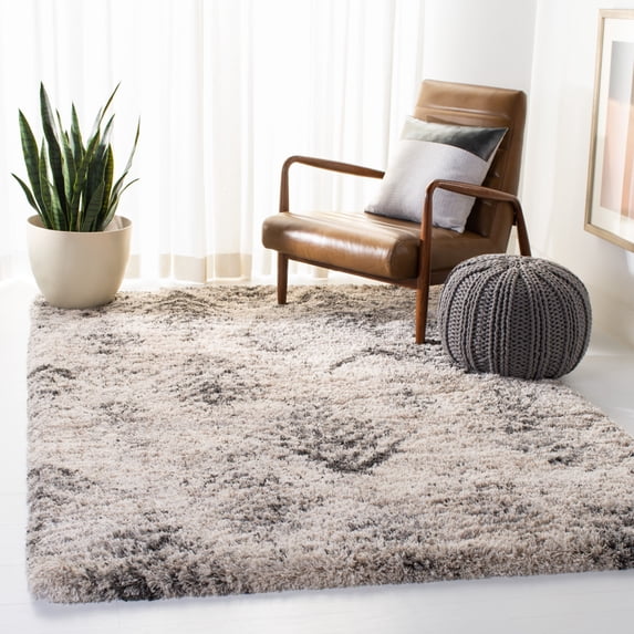 SAFAVIEH Iceland Wade Chevron Shag Area Rug, Cream/Grey, 10' x 14'