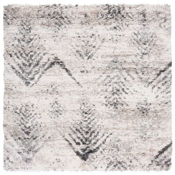 SAFAVIEH Iceland Wade Chevron Shag Area Rug, Cream/Grey, 7'8" x 7'8" Square