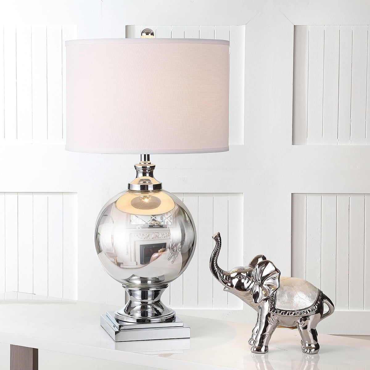 Icott Silver Mercury Glass Table Lamp with Cotton Shade