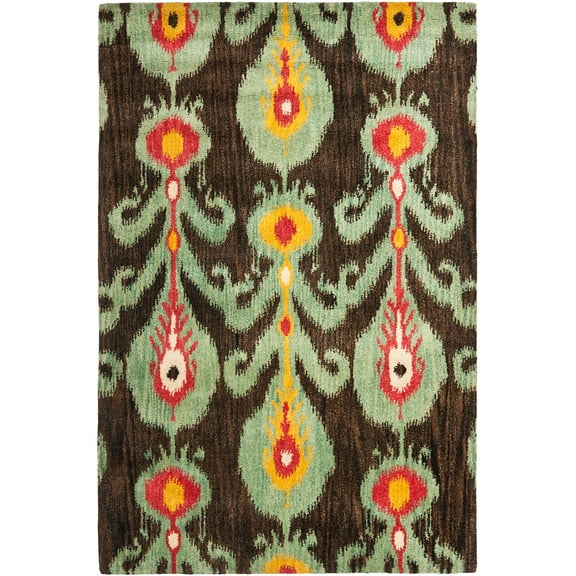 SAFAVIEH Ikat Abbot Southwestern Wool Area Rug, Charcoal/Blue, 8' x 10'