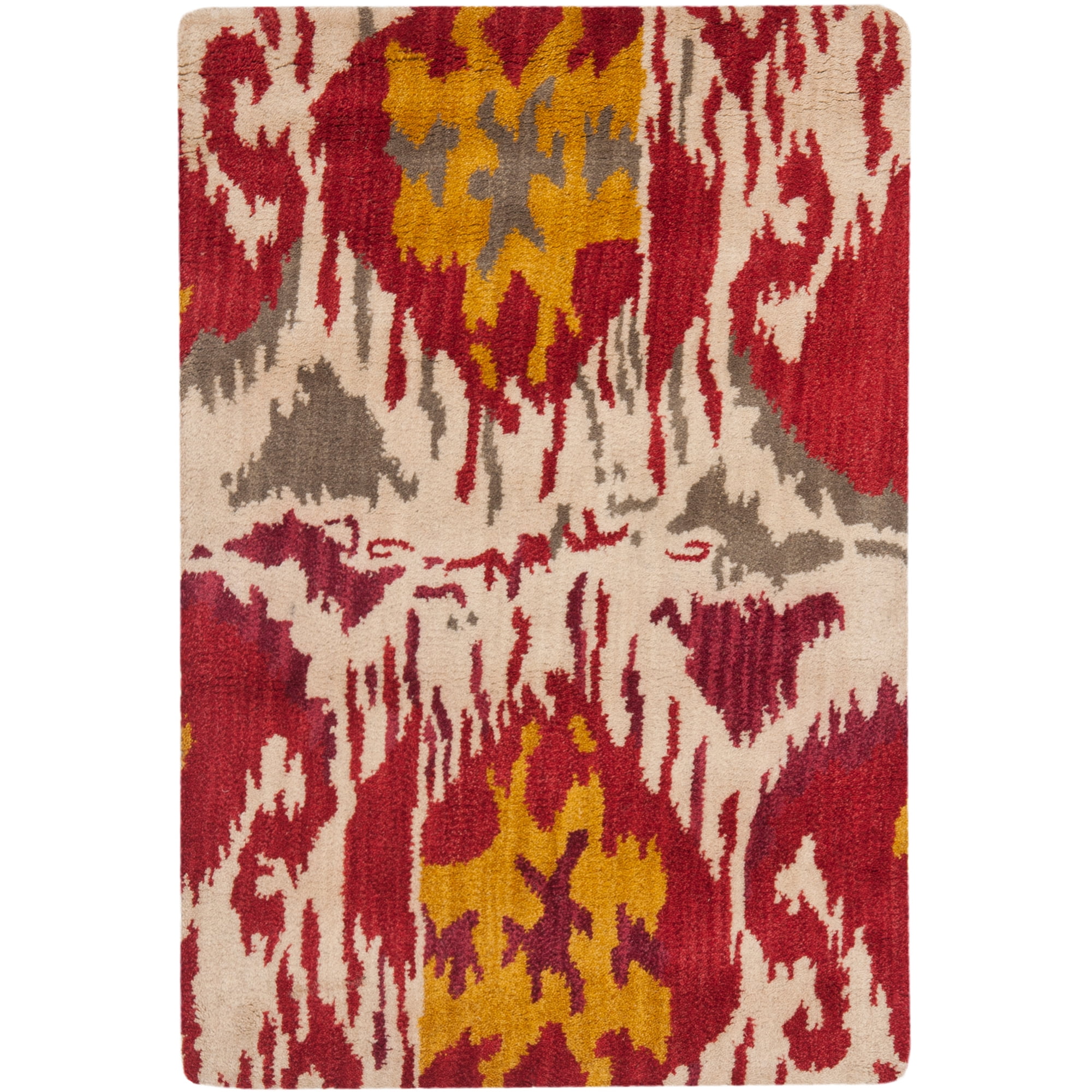 Ivory and Red Handmade Wool Tufted Accent Rug, 2' x 3'