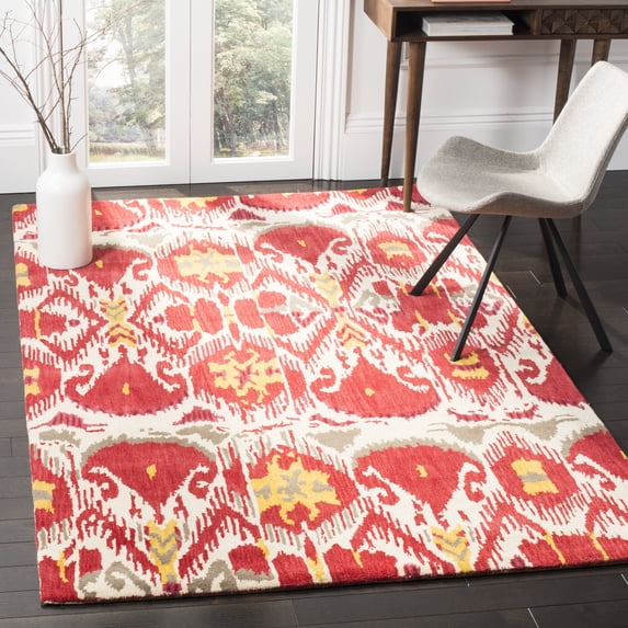 Safavieh Ikat Coco Southwestern Wool Area Rug, Ivory/Red, 4' x 6'