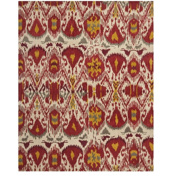 SAFAVIEH Ikat Coco Southwestern Wool Area Rug, Ivory/Red, 6' x 6' Square