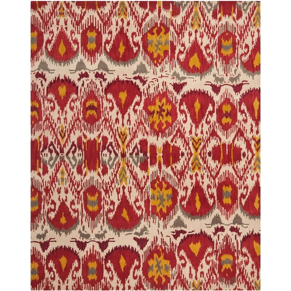 SAFAVIEH Ikat Coco Southwestern Wool Area Rug, Ivory/Red, 8' x 10'