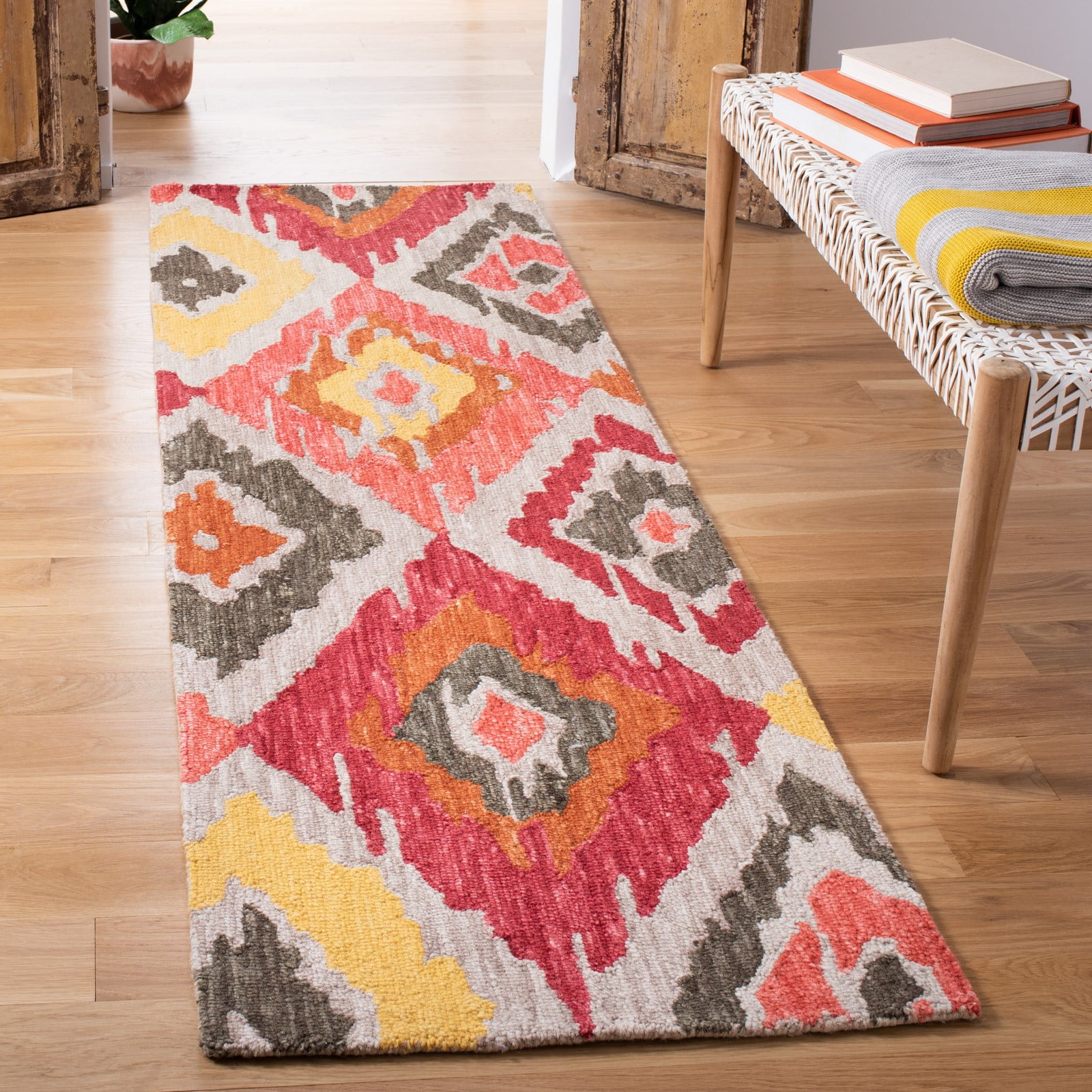 Silk Road Inspired Hand-Tufted Wool Area Rug in Red
