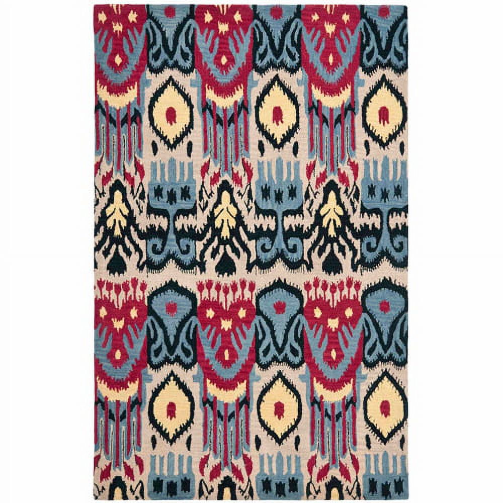 Handmade Blue and Beige Wool Ikat Area Rug 6' x 9'