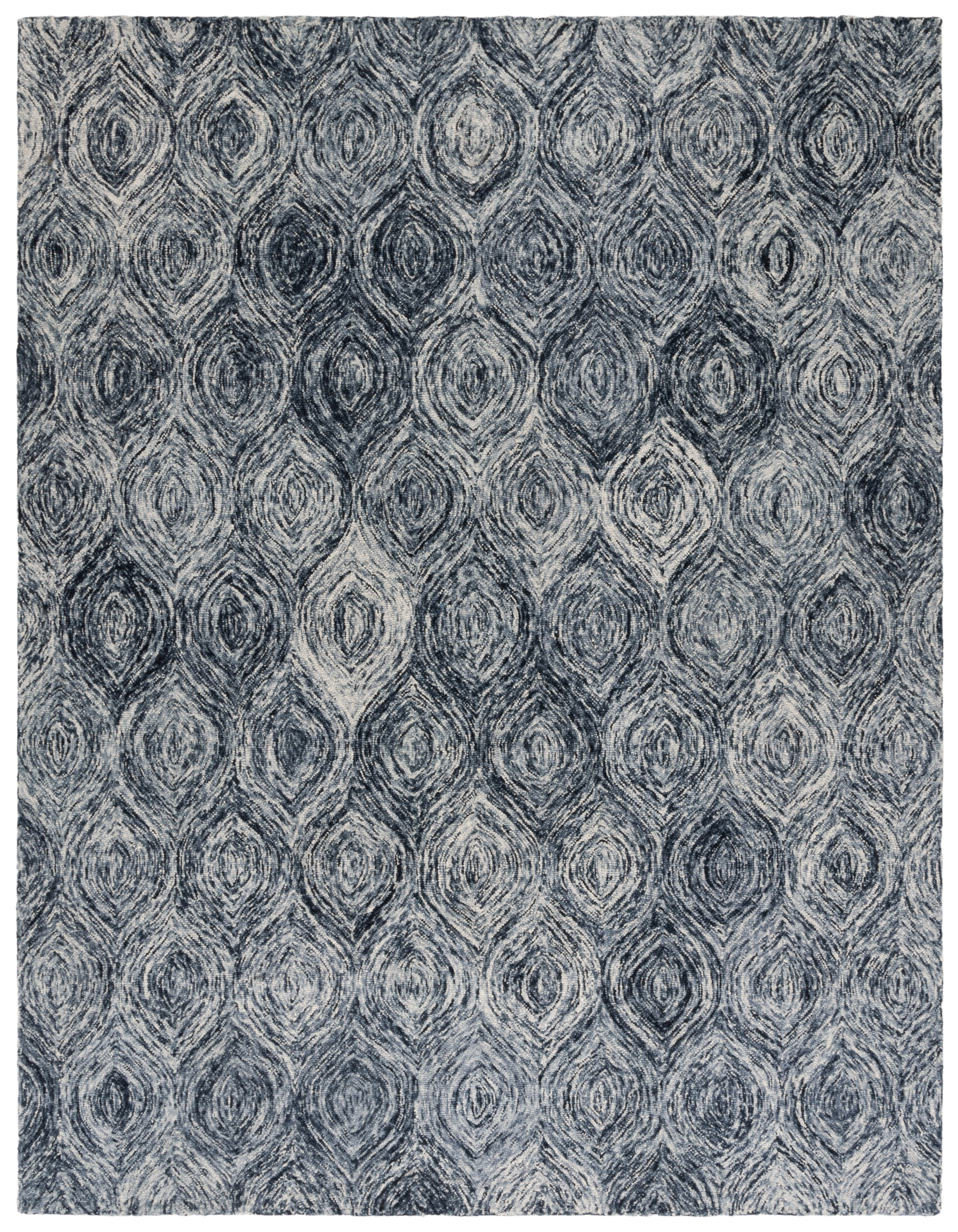 Gray and Blue Handmade Wool 9' x 12' Geometric Area Rug