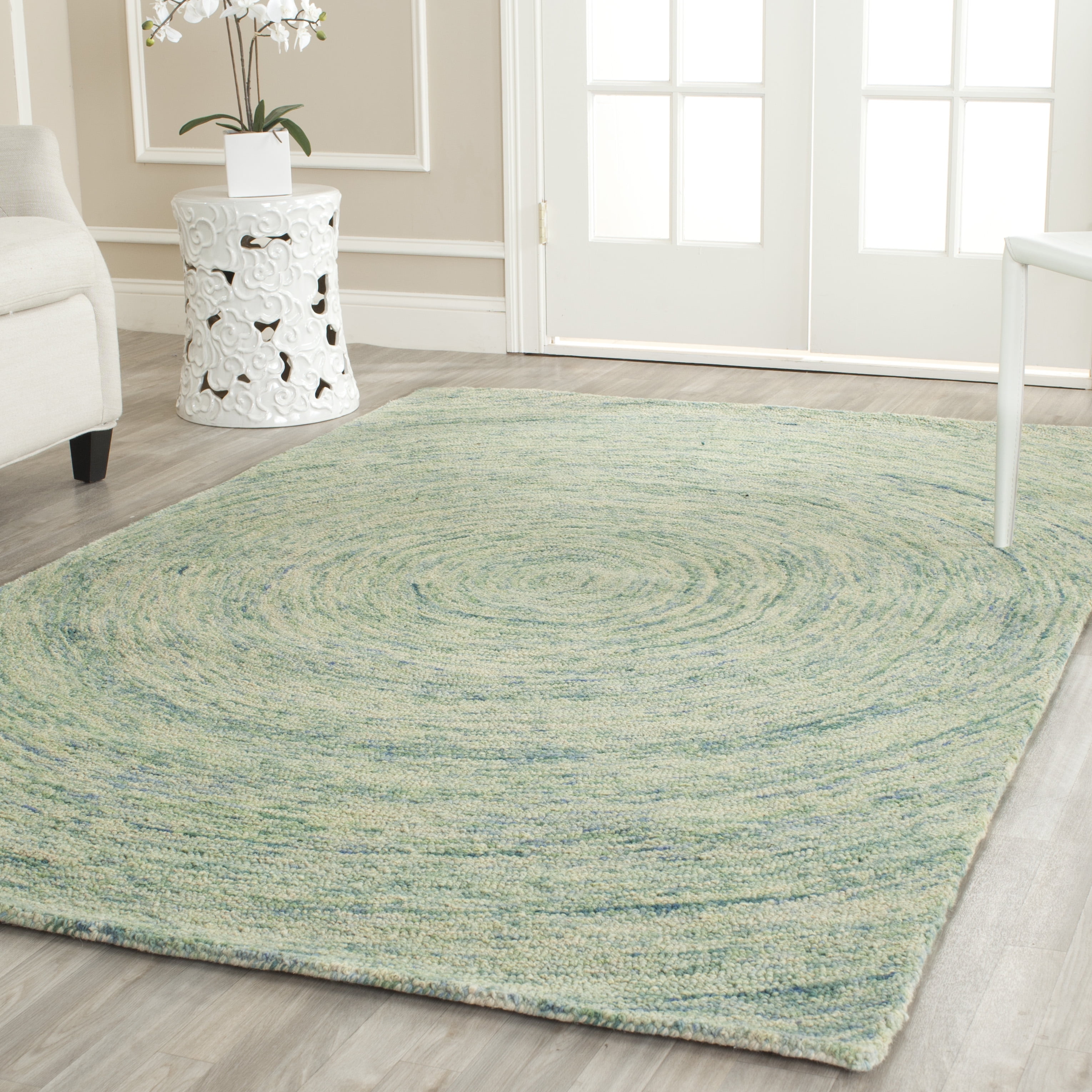Ivory and Blue Hand-Tufted Wool Square Area Rug