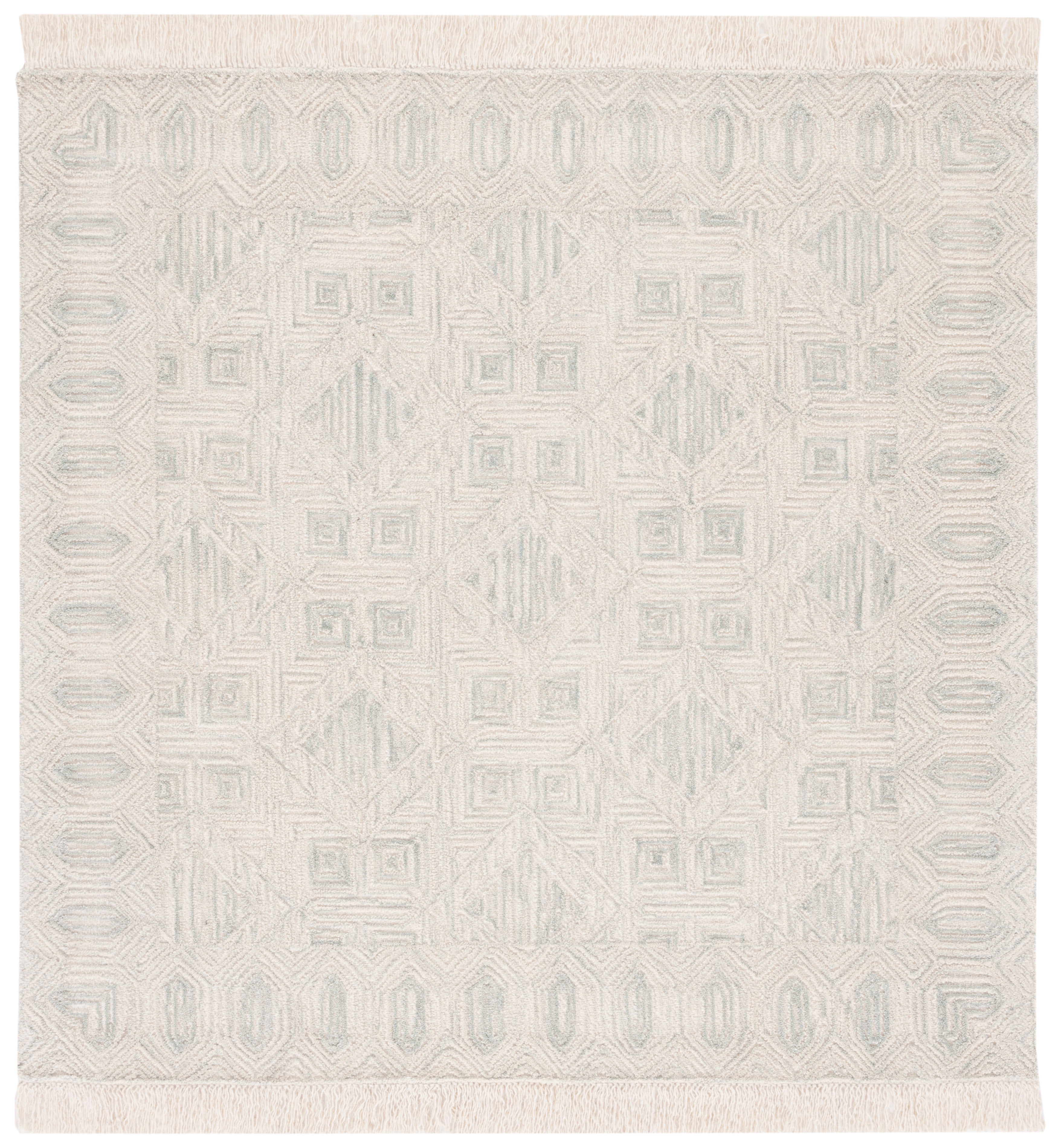 Ivory and Grey Hand-Tufted Wool Square Rug