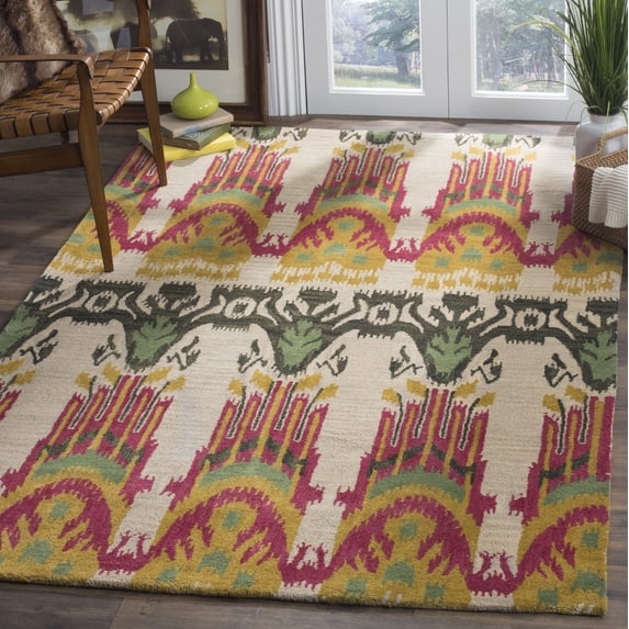 Safavieh Ikat Crane Paisley Wool Area Rug, Beige/Yellow, 5' x 8'