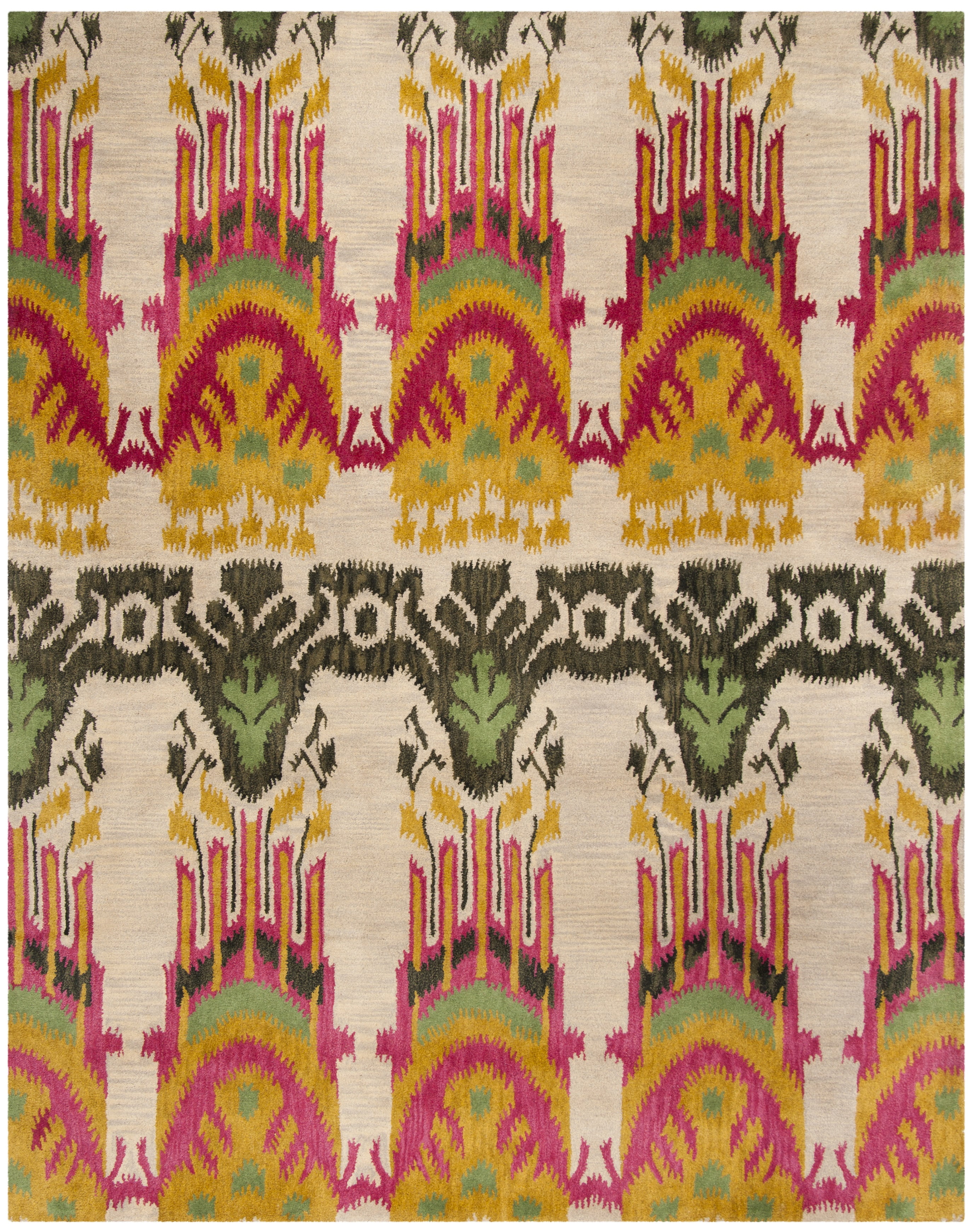 Beige and Yellow Ikat Wool Hand-Tufted Area Rug 9' x 12'