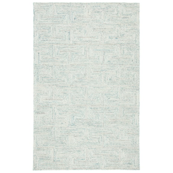 SAFAVIEH Ikat Deonte Solid Wool Area Rug, Teal/Grey, 5' x 8'