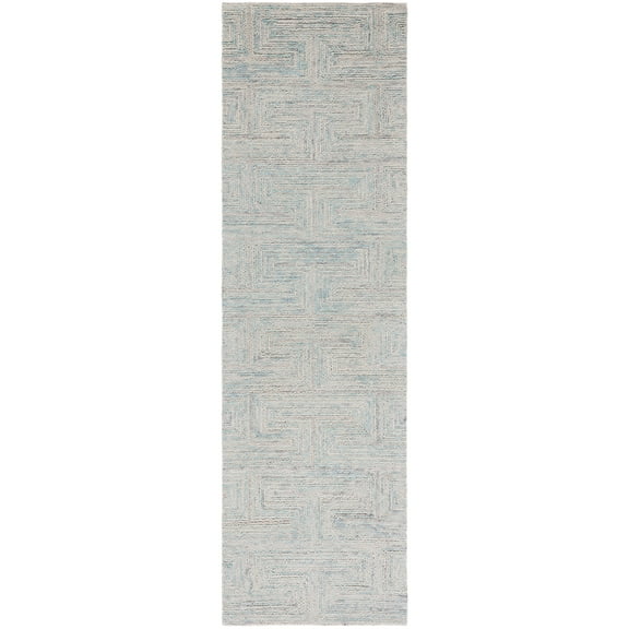 SAFAVIEH Ikat Deonte Solid Wool Runner Rug, Teal/Grey, 2'3" x 8'