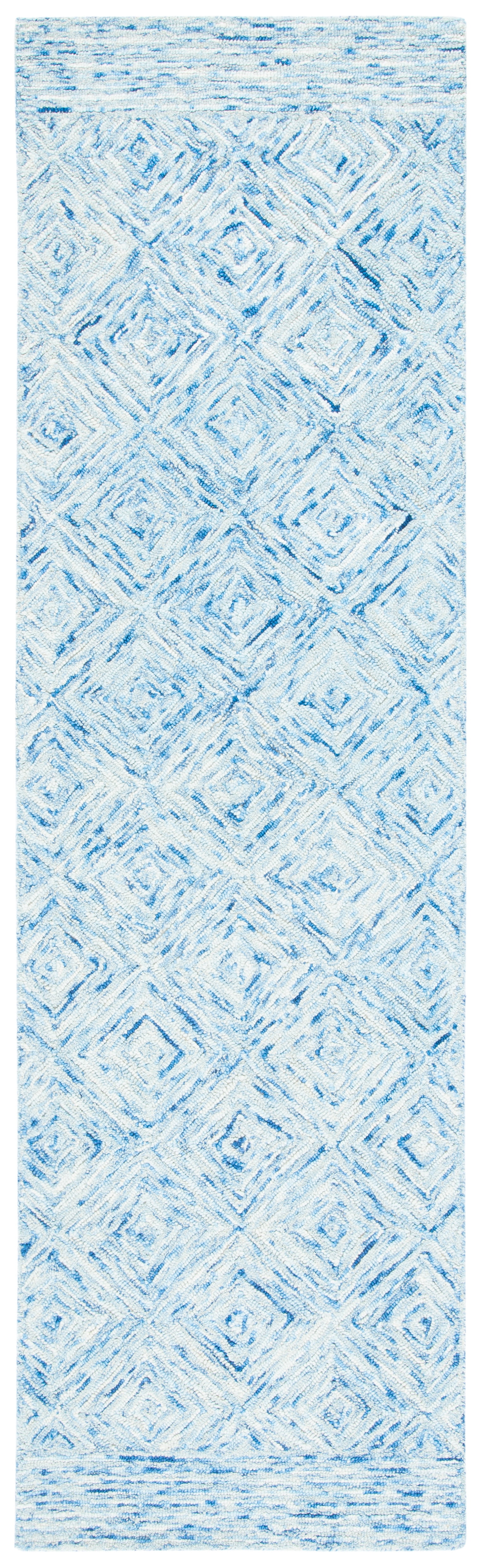 Hand-Tufted Silk Road Inspired Blue Wool Runner Rug - 2'3" x 8'