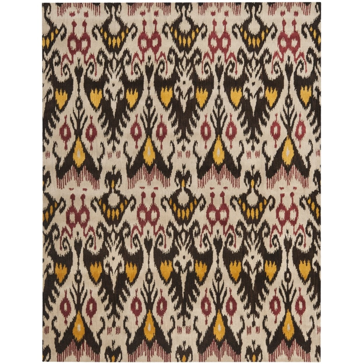Hand-Tufted Silk Road Ikat Wool Rug in Beige/Brown, 4' x 6'