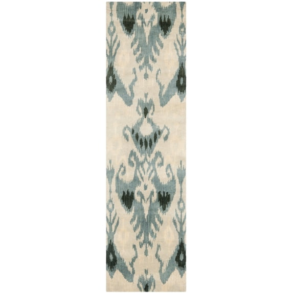 SAFAVIEH Ikat Emmeline Geometric Wool Runner Rug, Beige/Slate, 2'3" x 12'