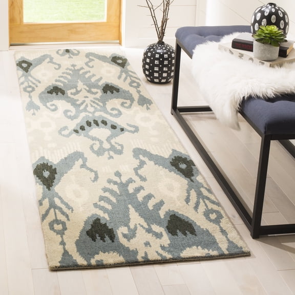 Safavieh Ikat Emmeline Geometric Wool Runner Rug, Beige/Slate, 2'3" x 12'