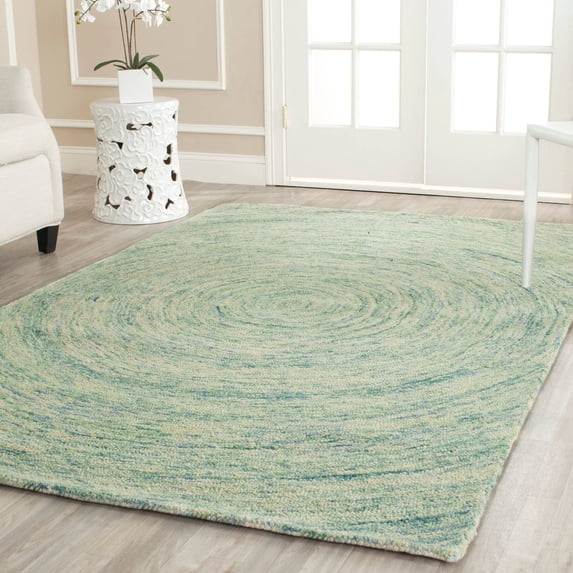 SAFAVIEH Ikat Hannan Geometric Circles Wool Area Rug, Ivory/Blue, 5' x 8'