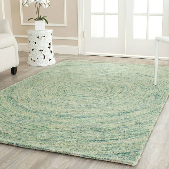 SAFAVIEH Ikat Hannan Geometric Circles Wool Area Rug, Ivory/Blue, 5' x 8'