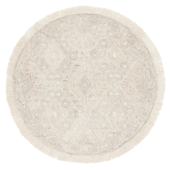 SAFAVIEH Ikat Hedley Geometric Area Rug, Ivory/Grey, 6' x 6' Round