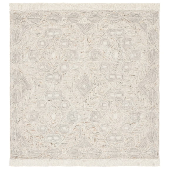 SAFAVIEH Ikat Hedley Geometric Area Rug, Ivory/Grey, 6' x 6' Square