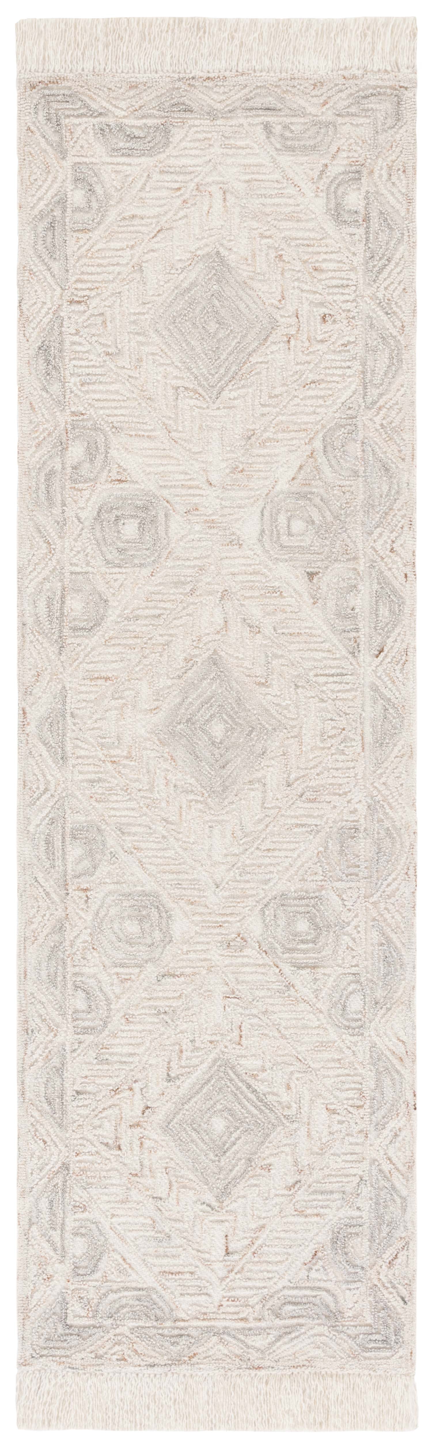SAFAVIEH Ikat Hedley Geometric Runner Rug, Ivory/Grey, 2'3" x 8'