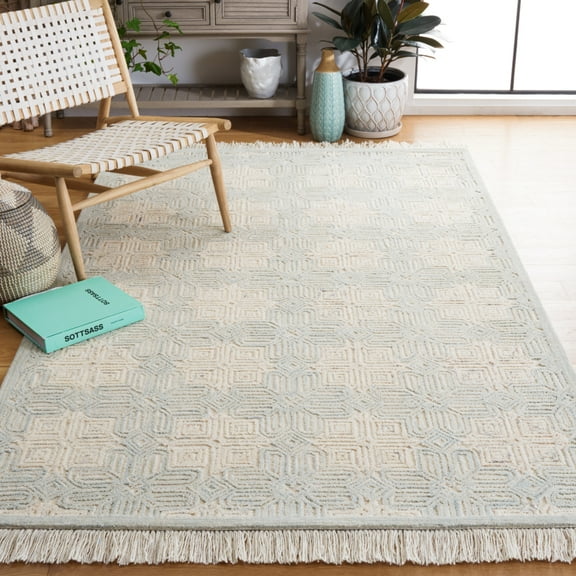 SAFAVIEH Ikat Iola Geometric Area Rug, Ivory/Light Blue, 3' x 5'
