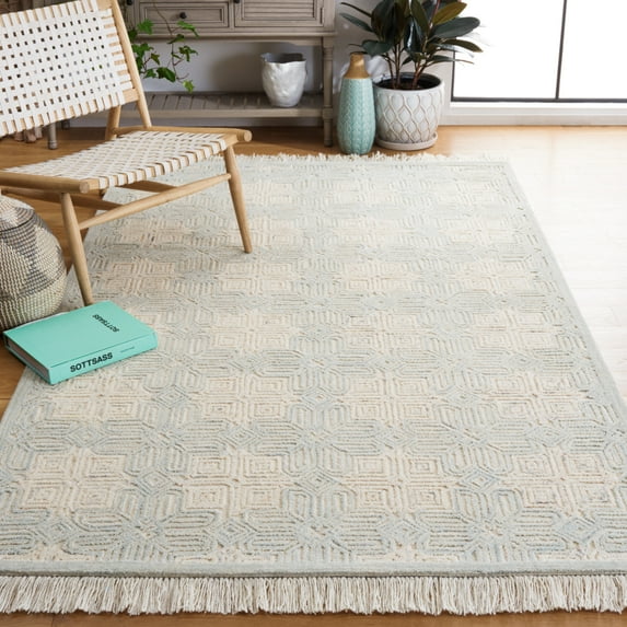 SAFAVIEH Ikat Iola Geometric Area Rug, Ivory/Light Blue, 3' x 5'