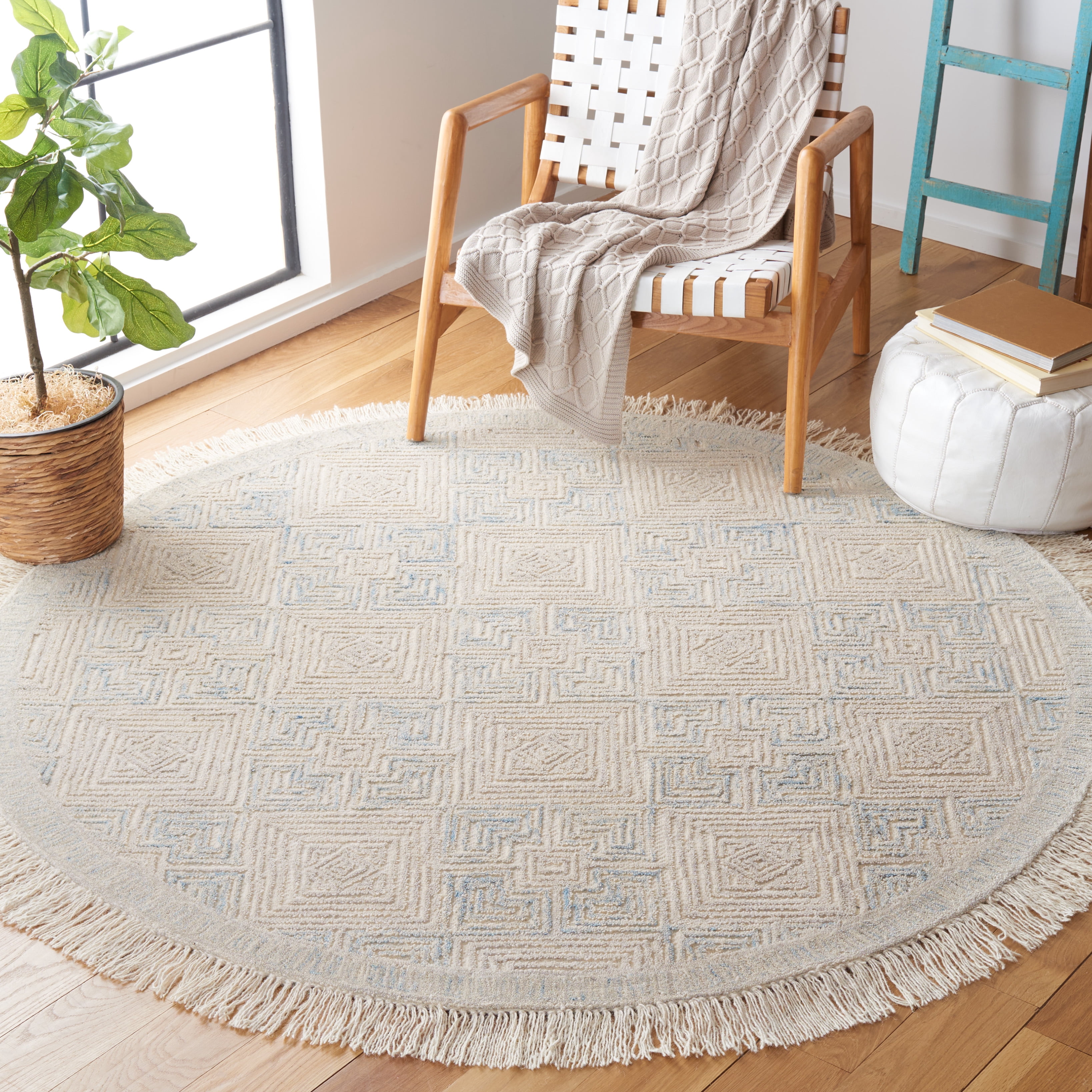 Safavieh Ikat Jaymz Geometric Area Rug, Ivory/Gray, 6' x 6' Round
