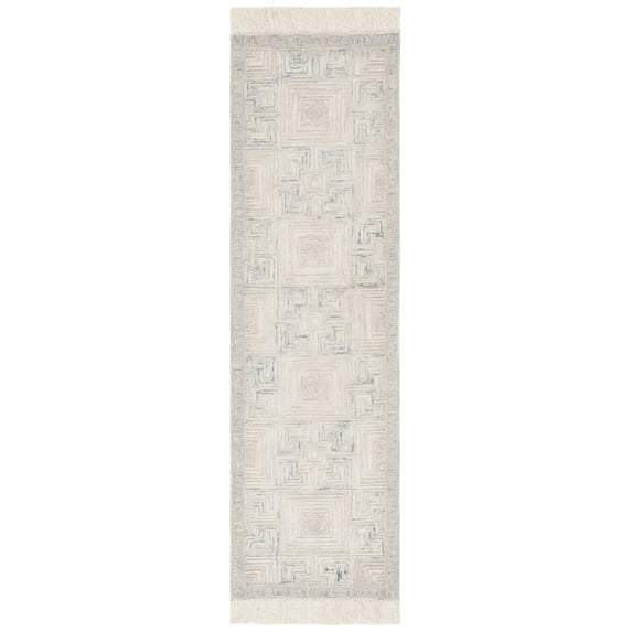 SAFAVIEH Ikat Jaymz Geometric Runner Rug, Ivory/Grey, 2'3" x 8'