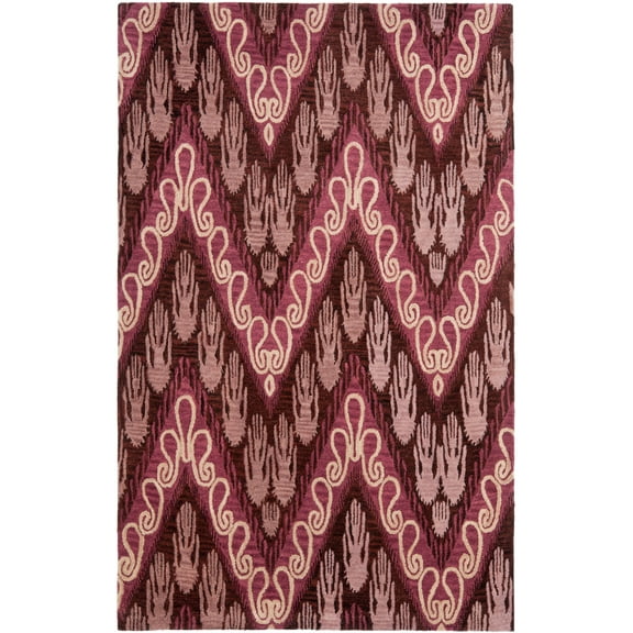 SAFAVIEH Ikat June Zigzag Southwestern Wool Area Rug, Dark Brown/Purple, 5' x 8'