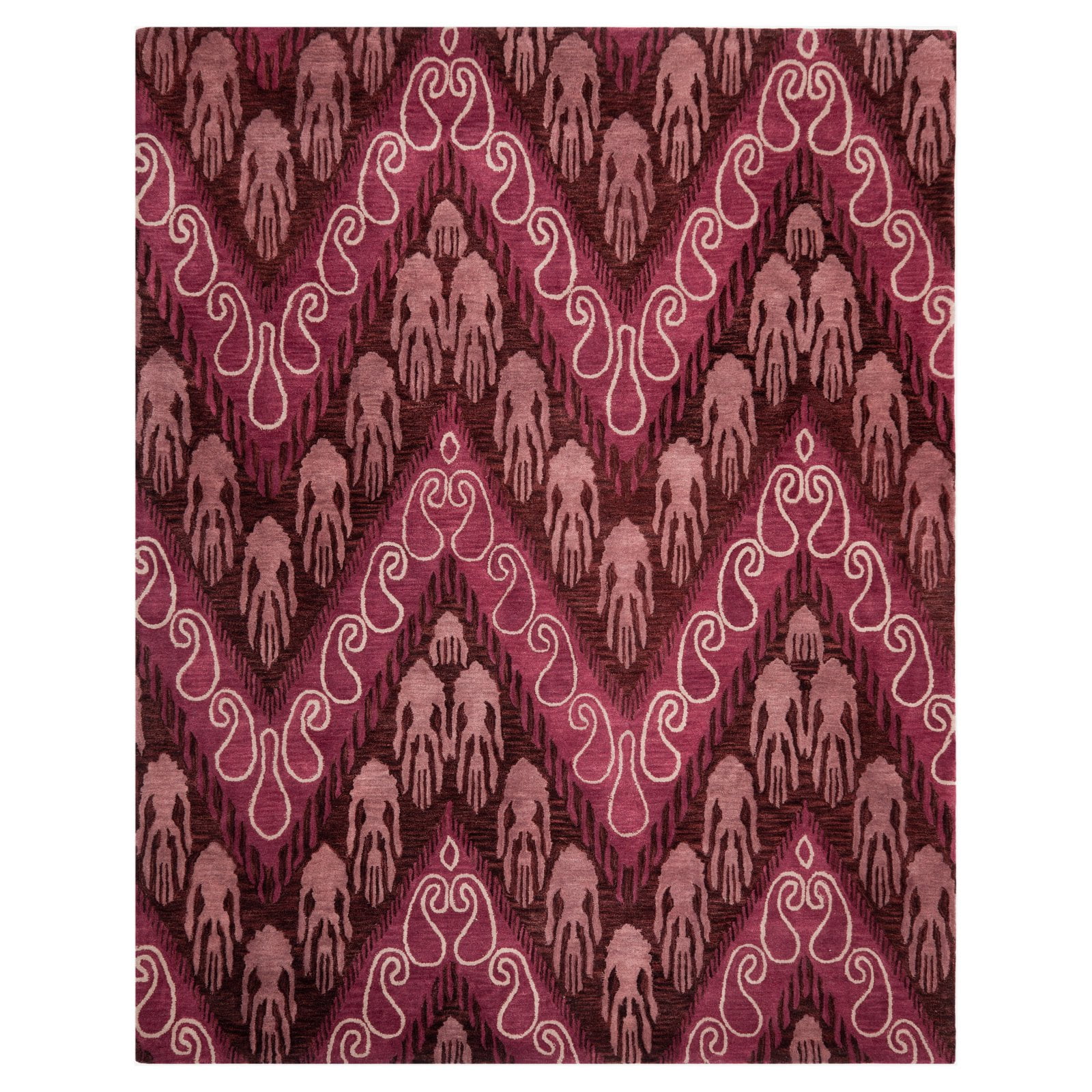 Ivory and Purple Hand-Tufted Wool Square Rug, 6' x 6'