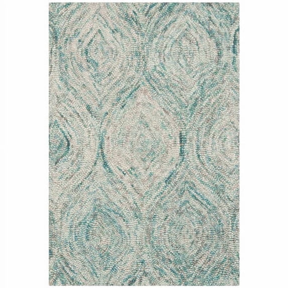 SAFAVIEH Ikat Kim Geometric Braided Wool Area Rug, Ivory/Sea Blue, 2' x 3'