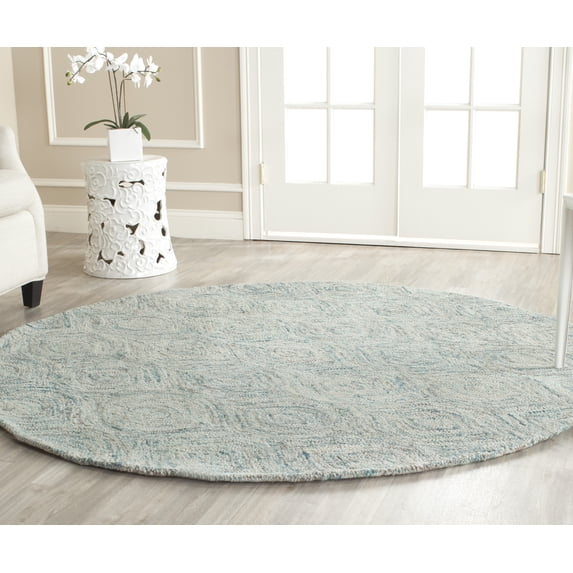 SAFAVIEH Ikat Kim Geometric Braided Wool Area Rug, Ivory/Sea Blue, 4' x 4' Round