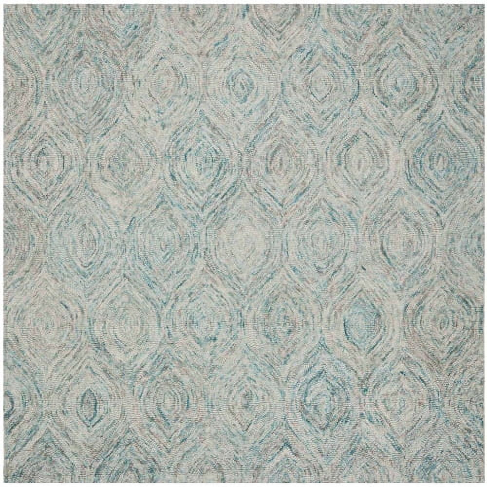 Ivory and Sea Blue Hand-Tufted Wool Square Rug
