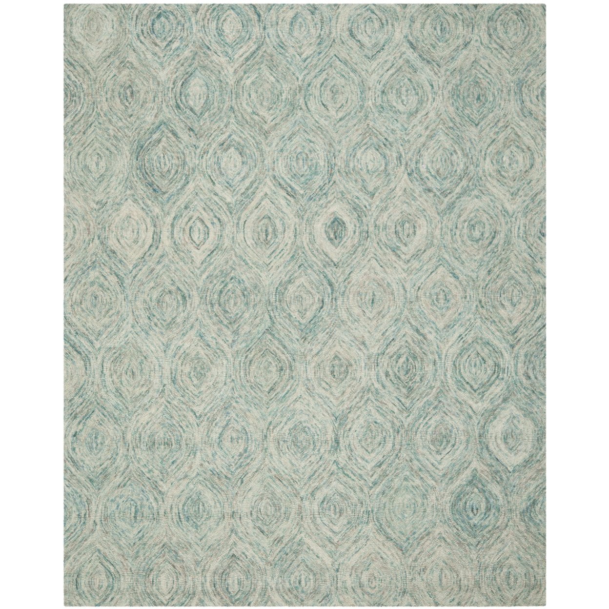 Off-White and Sea Blue Hand-Tufted Wool 4' x 6' Rug