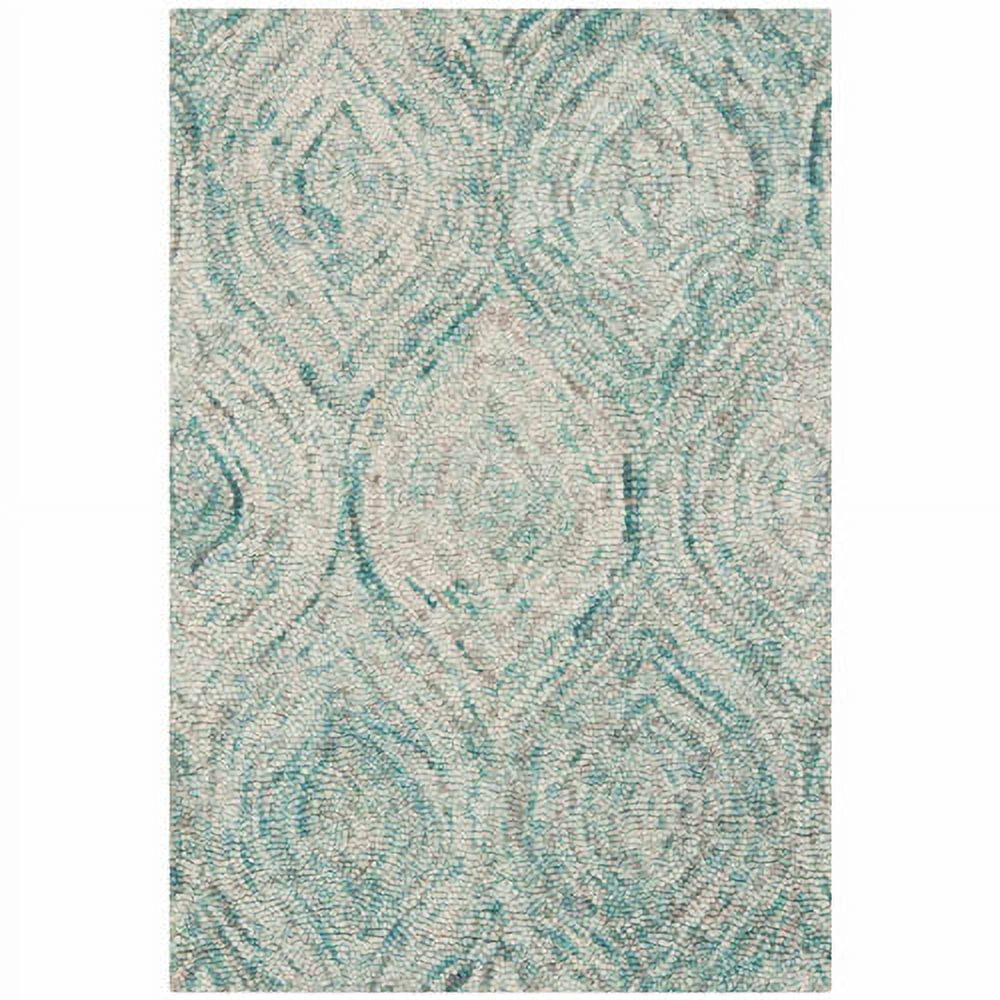 Off-White and Sea Blue Hand-Tufted Wool 4' x 6' Rug
