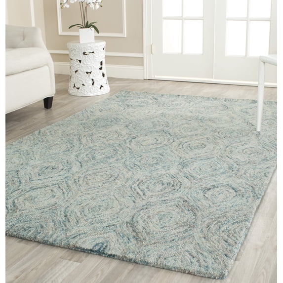 SAFAVIEH Ikat Kim Geometric Braided Wool Area Rug, Ivory/Sea Blue, 8'9" x 12'