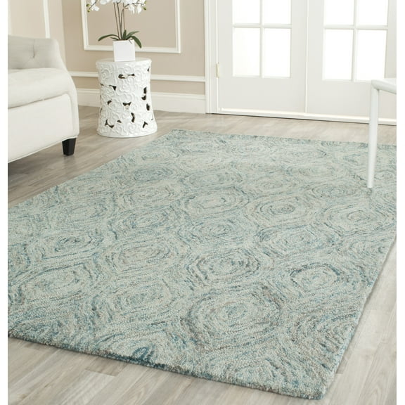 SAFAVIEH Ikat Kim Geometric Braided Wool Area Rug, Ivory/Sea Blue, 8'9" x 12'