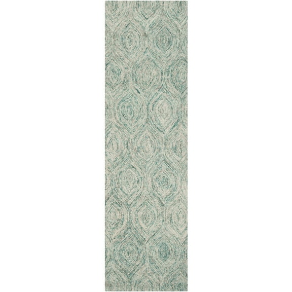 SAFAVIEH Ikat Kim Geometric Braided Wool Runner Rug, Ivory/Sea Blue, 2'3" x 8'