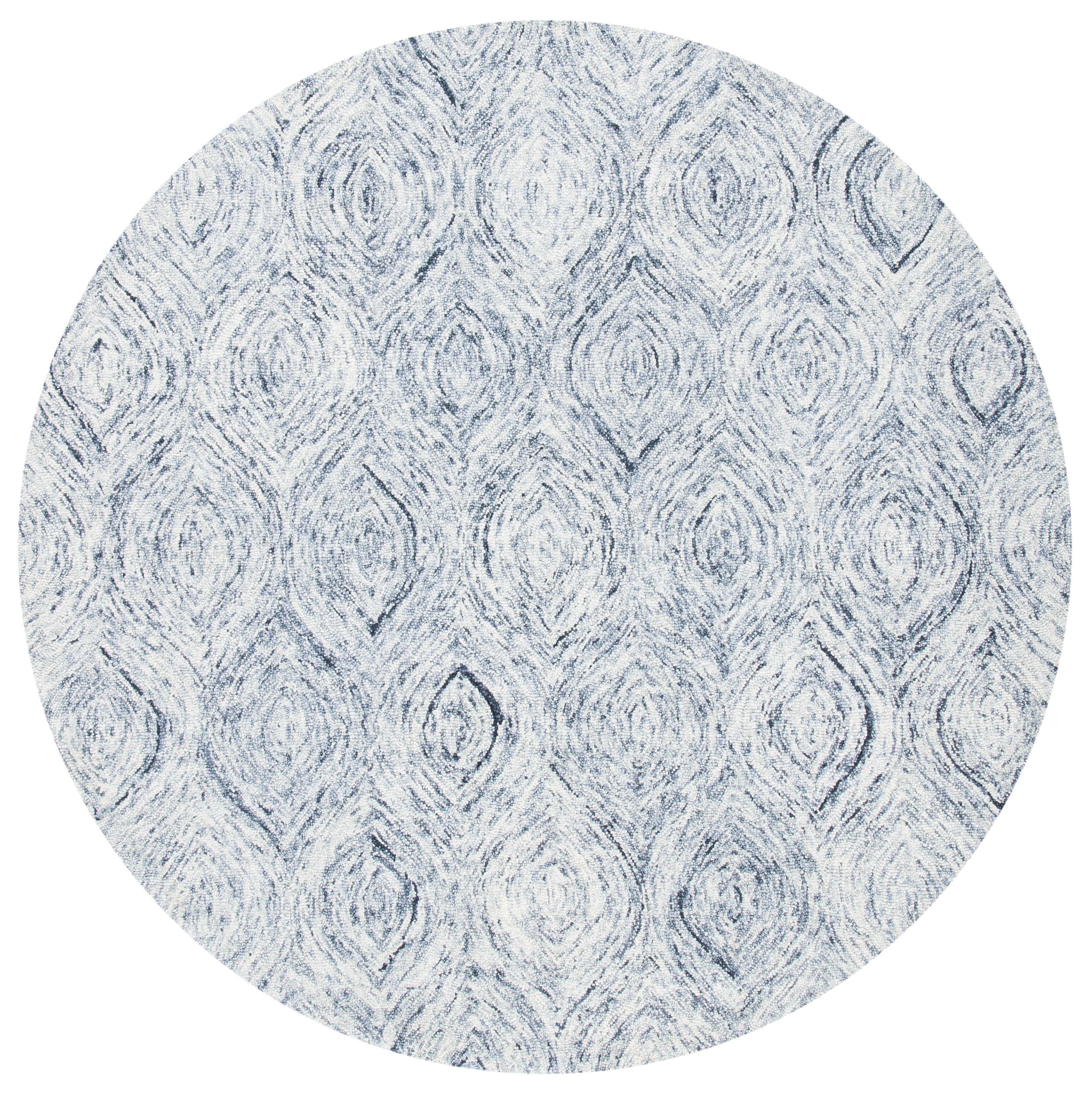 SAFAVIEH Ikat Kim Geometric Wool Area Rug, Silver/Grey, 6' x 6' Round