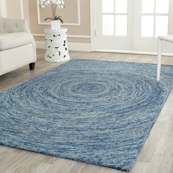SAFAVIEH Ikat Laura Geometric Circles Wool Area Rug, Dark Blue/Multi, 5' x 8'