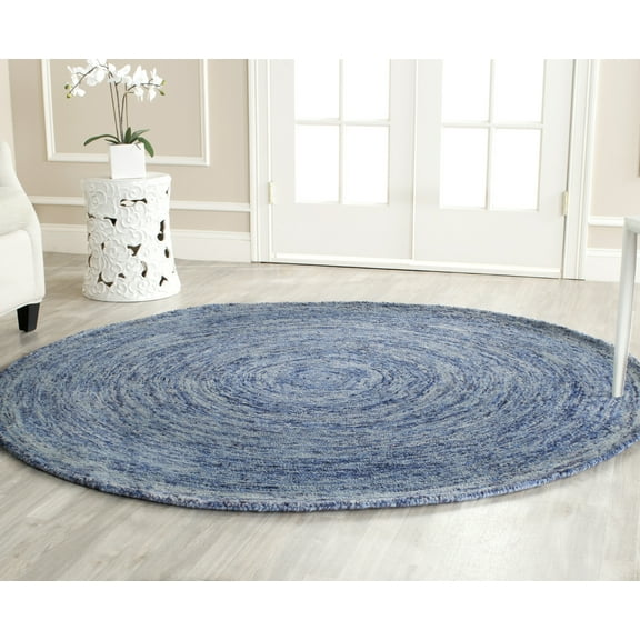 SAFAVIEH Ikat Laura Geometric Circles Wool Area Rug, Dark Blue/Multi, 6' x 6' Round