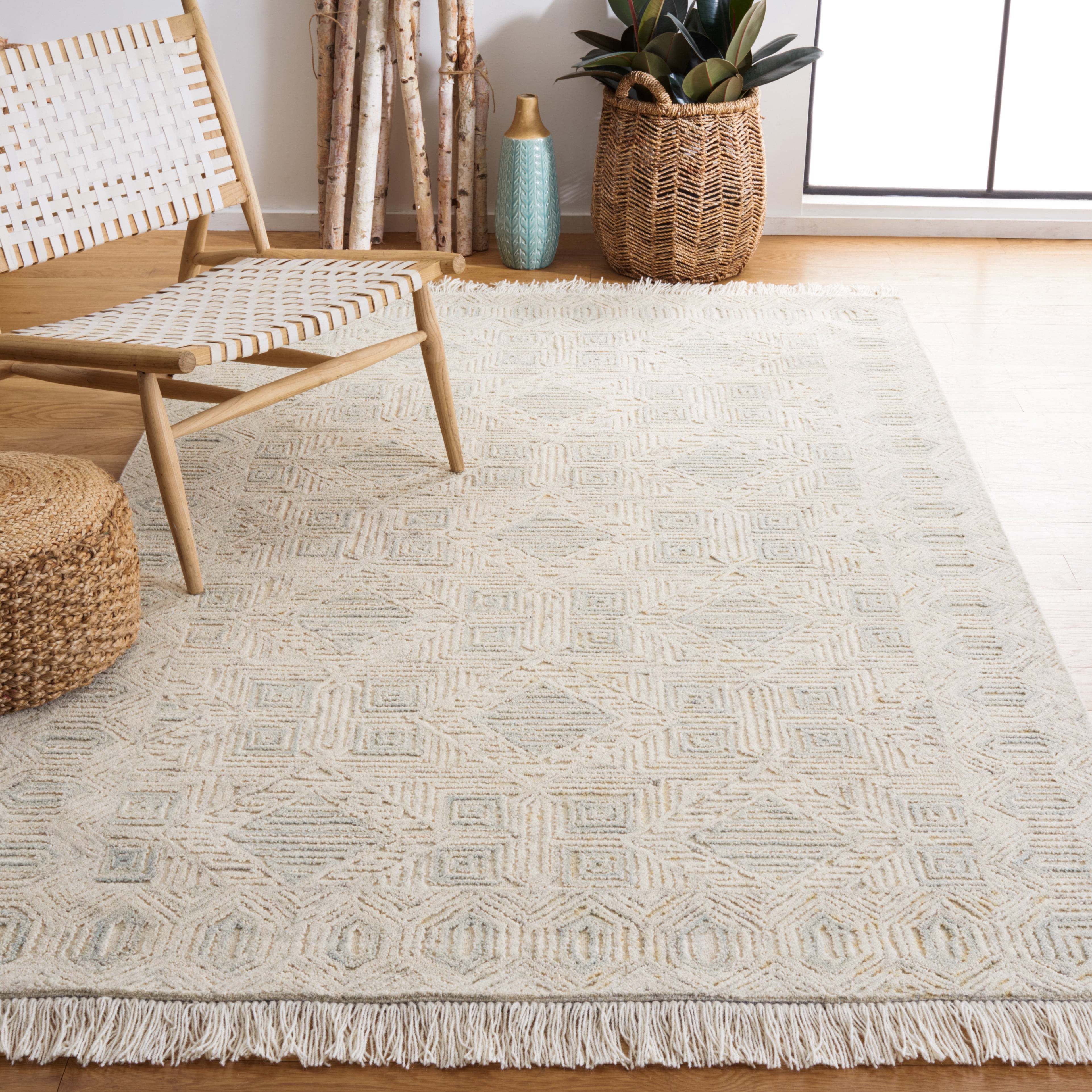 Safavieh Ikat Maiara Geometric Area Rug, Ivory/Gray, 6' x 6' Square