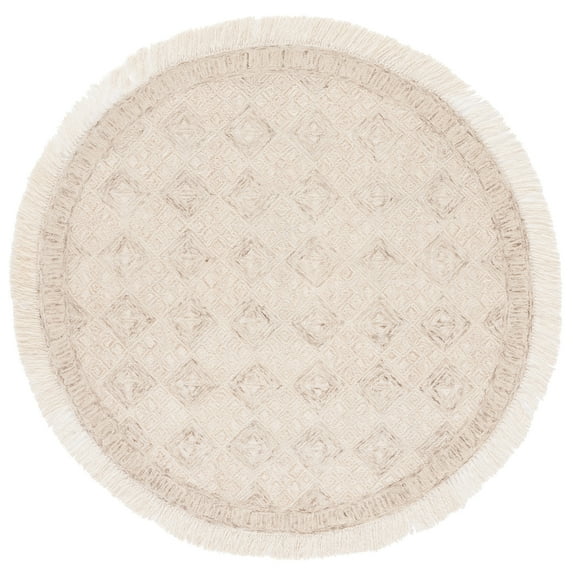 SAFAVIEH Ikat Sheldon Diamond Area Rug, Ivory/Sage, 6' x 6' Round