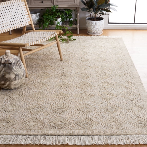 SAFAVIEH Ikat Sheldon Diamond Area Rug, Ivory/Sage, 6' x 6' Square
