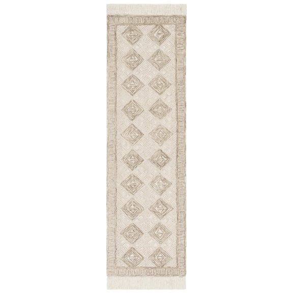 SAFAVIEH Ikat Sheldon Diamond Runner Rug, Ivory/Sage, 2'3" x 8'