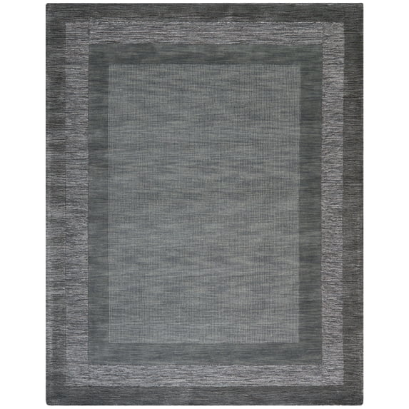 SAFAVIEH Impressions Bristol Geometric Bordered Wool Area Rug, Charcoal/Blue, 7'6" x 9'6"