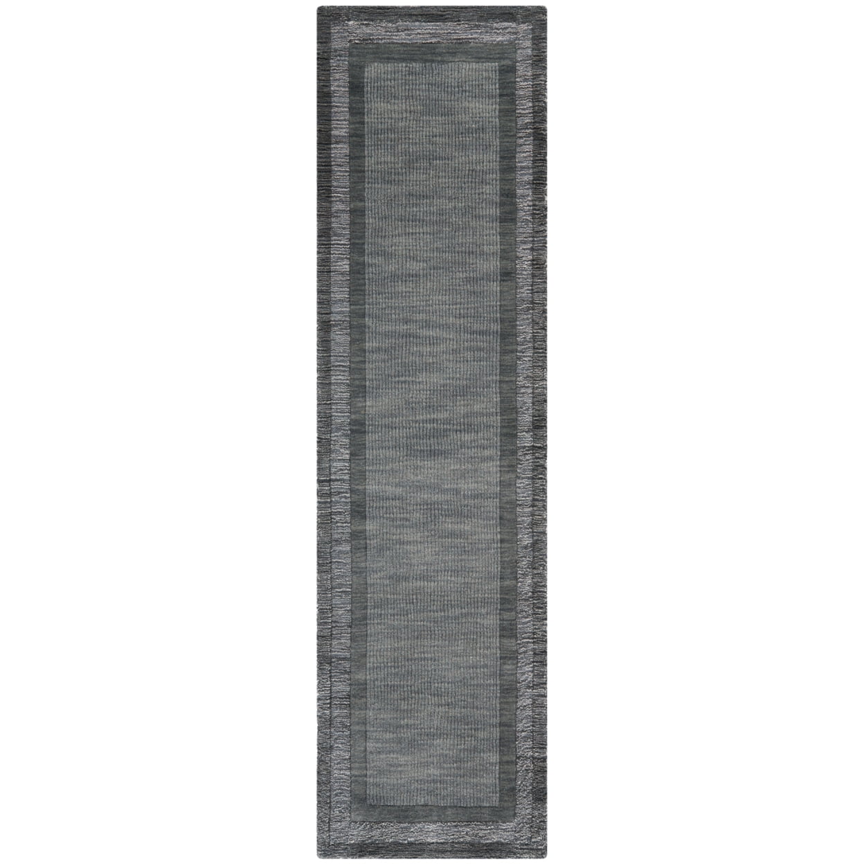 Charcoal and Blue Hand-Tufted Wool Runner Rug